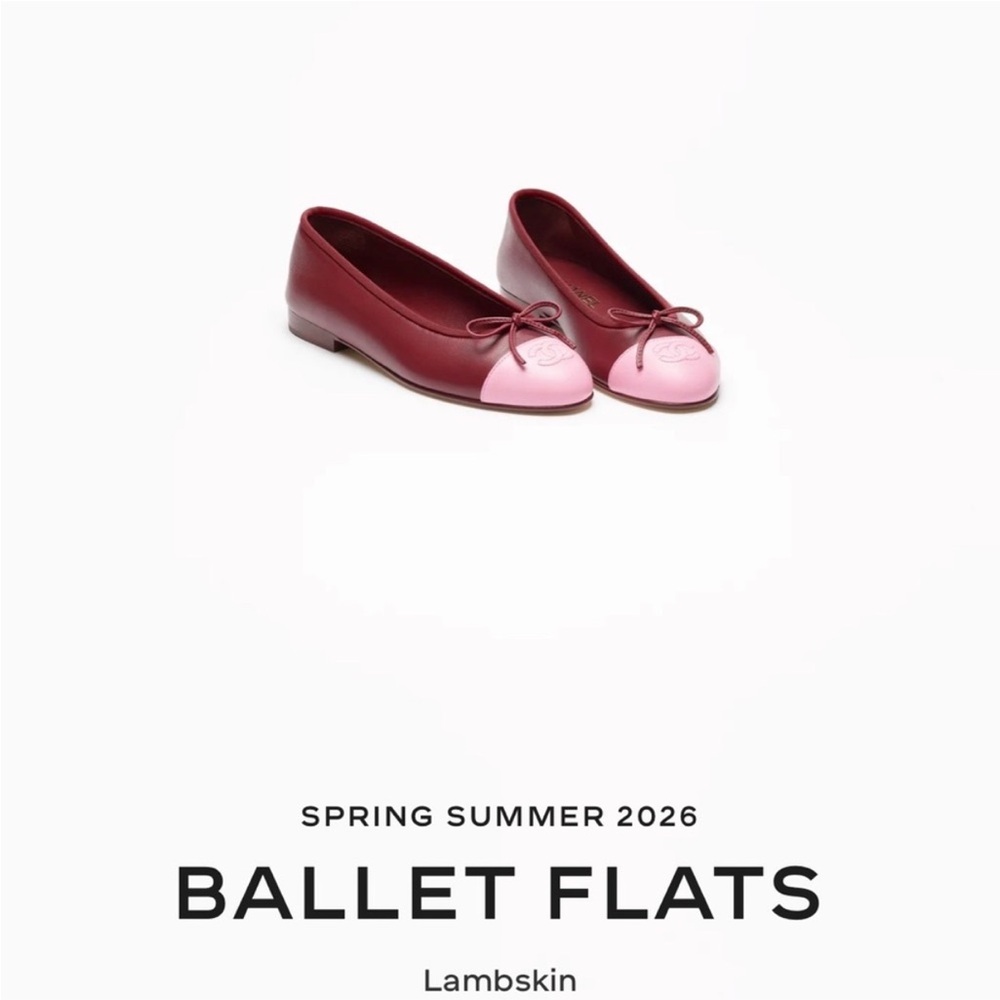 Chanel two tone leather ballet flats in burgundy and pink - Picture 2 of 5